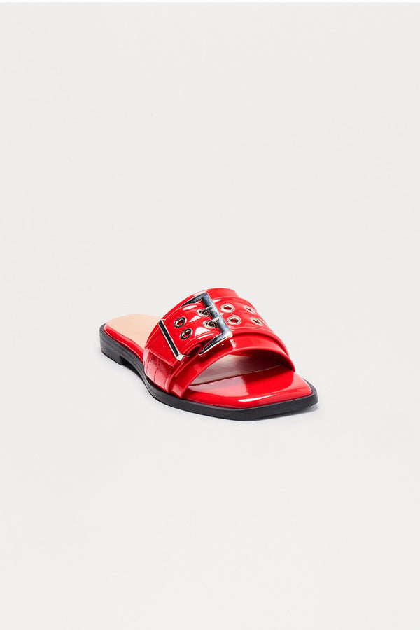 Nyx Buckle Slip On Sandals - Red