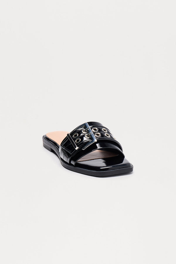 Nyx Buckle Slip On Sandals - Black