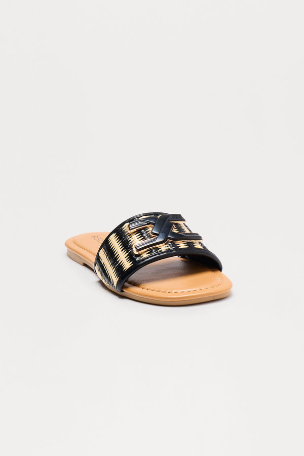 Oahu Woven Sqaure Toe Sandals - Black