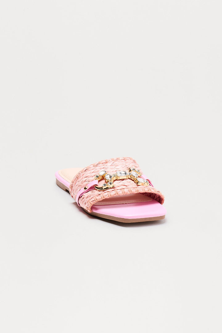 Ela Raffia Hardware Sandals - Pink