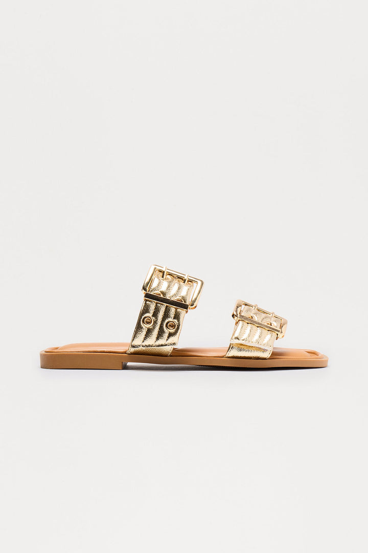 Zuma Buckle Slip On Sandals - Gold