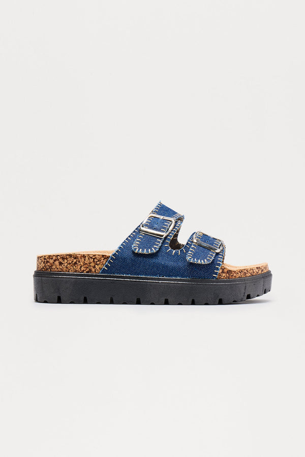 Barrett Buckle Denim Slides - Denim