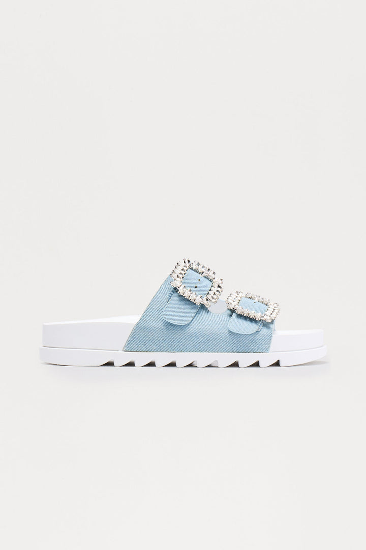 Vaughn Embellished Buckle Sandals - Denim