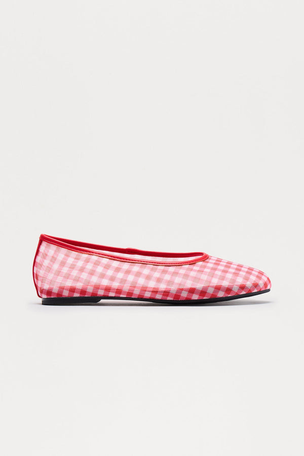 Kora Gingham Mesh Ballet Flats - Red/combo