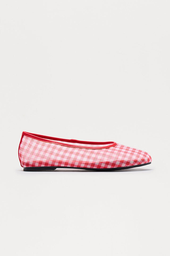 Kora Gingham Mesh Ballet Flats - Red/combo
