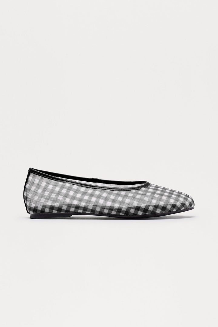 Kora Gingham Mesh Ballet Flats - Black/combo