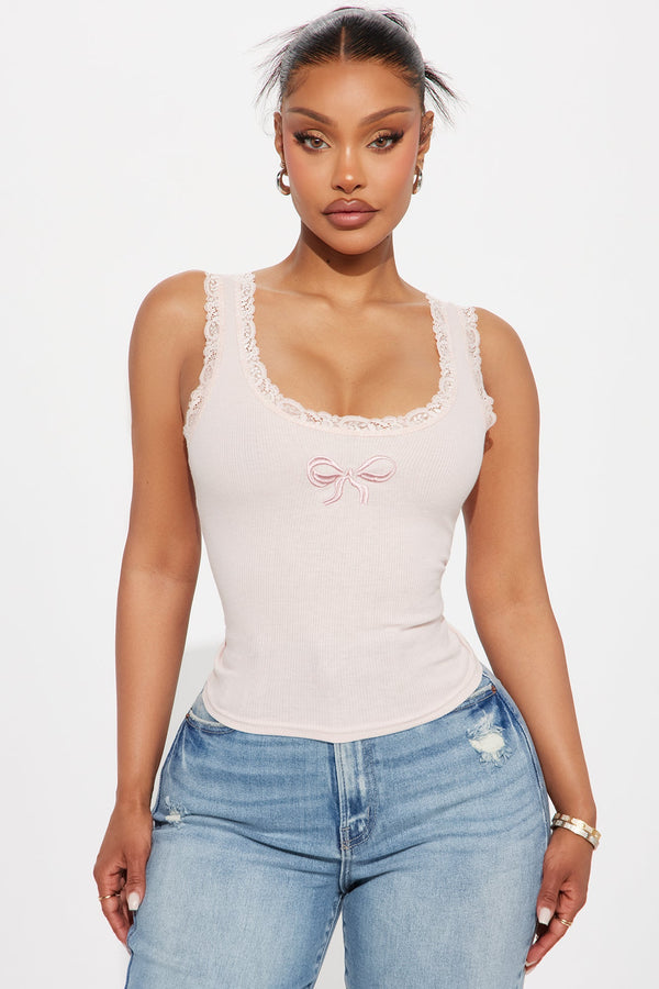 Lil Bow Lace Tank Top - Pink