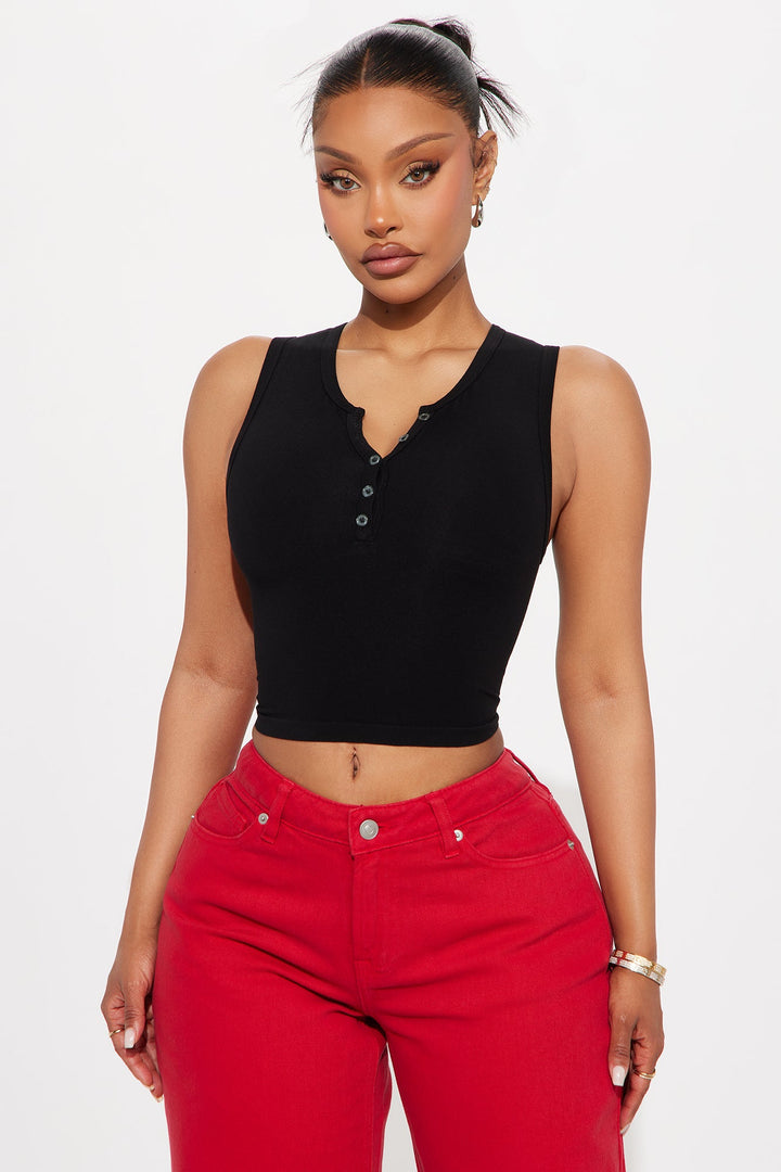 Samantha Henley Tank Top - Black