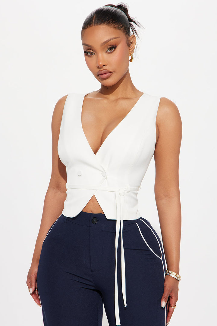 Always On Time Tie Waist Vest - Ivory