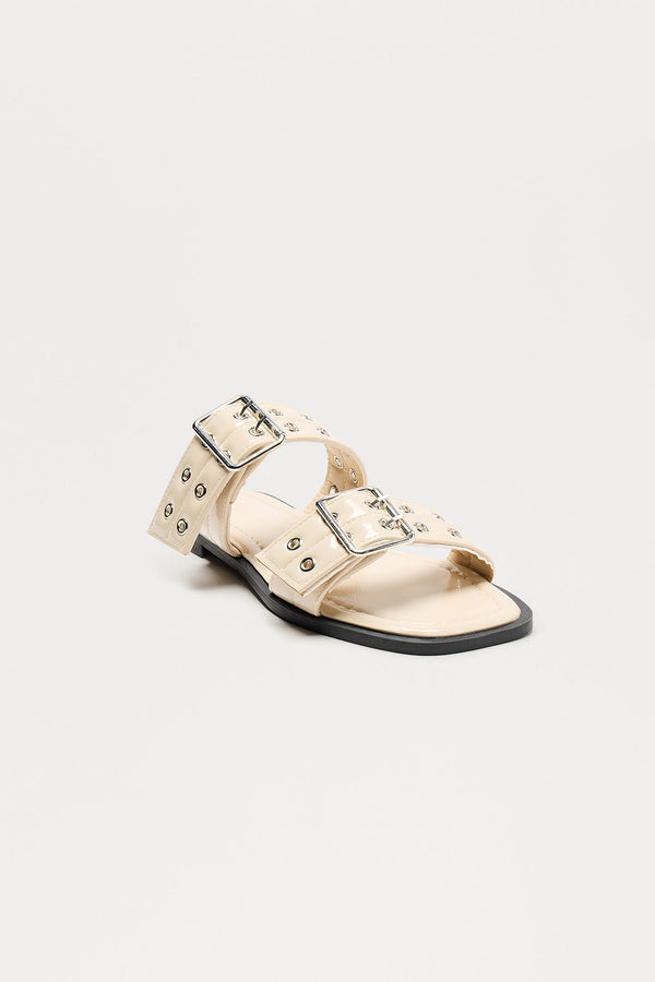 Wright Faux Patent Buckle Sandals - Ivory
