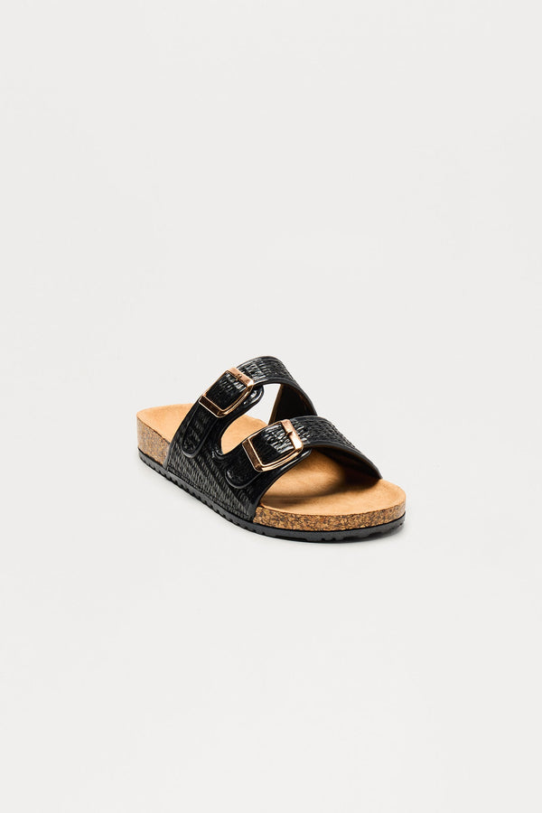 Flounder Raffia Buckle Sandals - Black