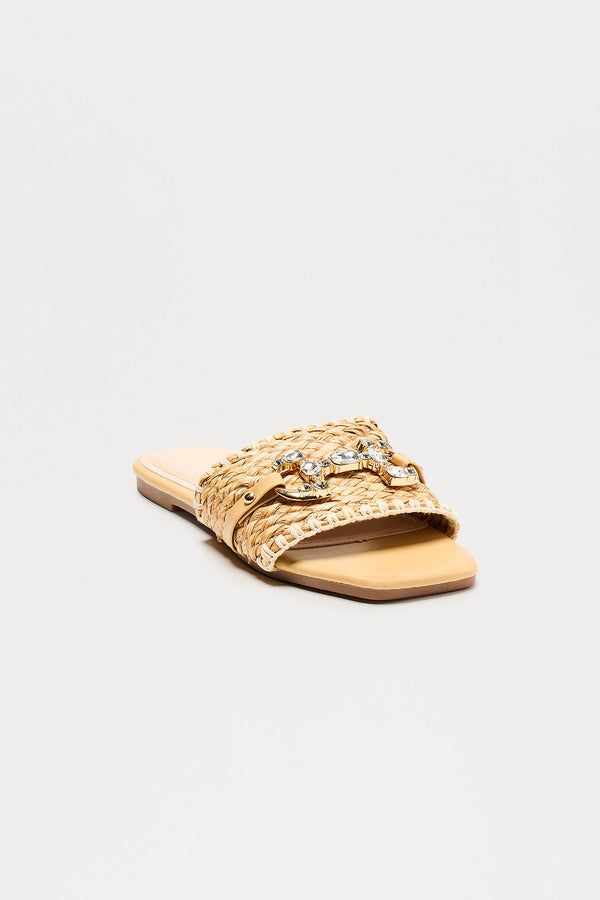 Ela Raffia Hardware Sandals - Natural