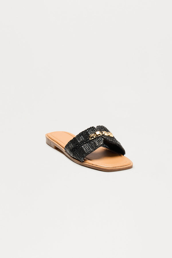 Trout Raffia Slip On Sandals - Black