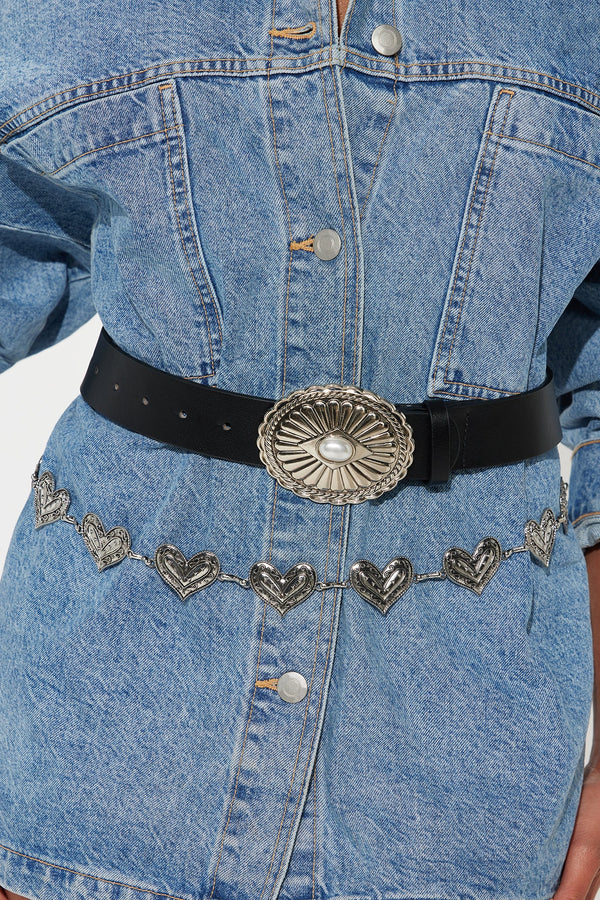 Charming Ways 2 Piece Belt Set - Black/Silver