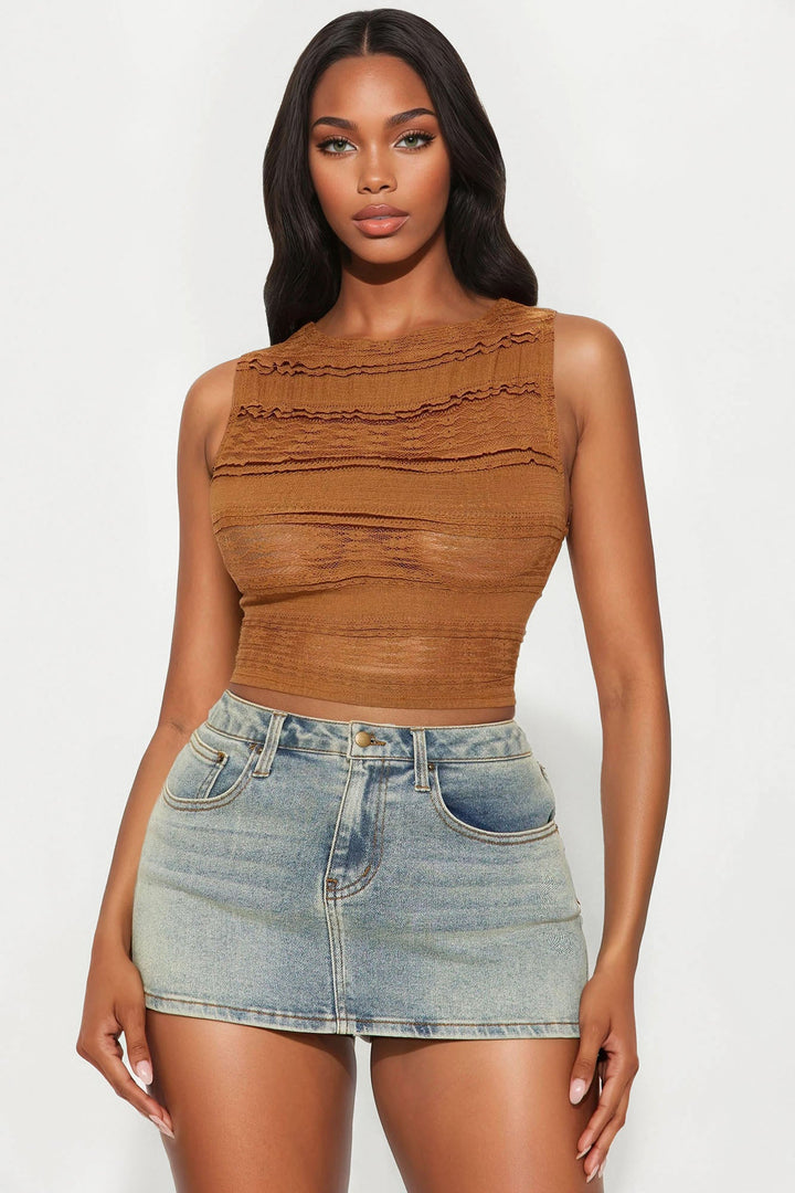 Draped In Lace Tank Top - Mocha