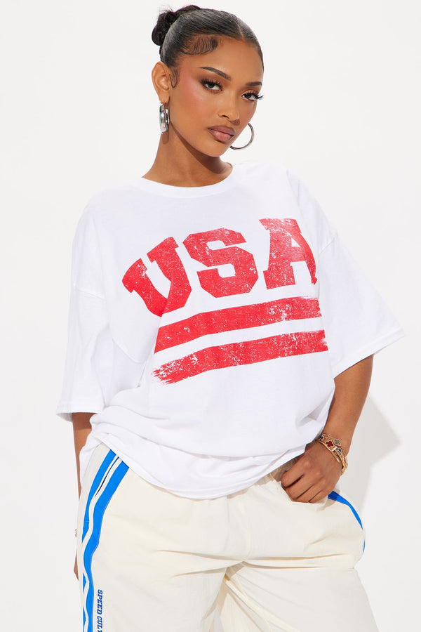 USA Summer Vibe Oversized Tee - White