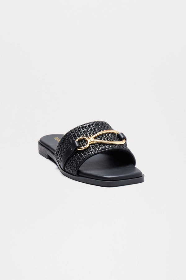 Rhode Island Raffia Sandals - Black