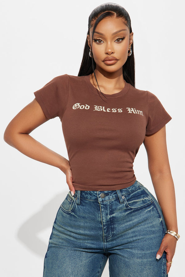 God Bless Him Baby Tee - Chocolate