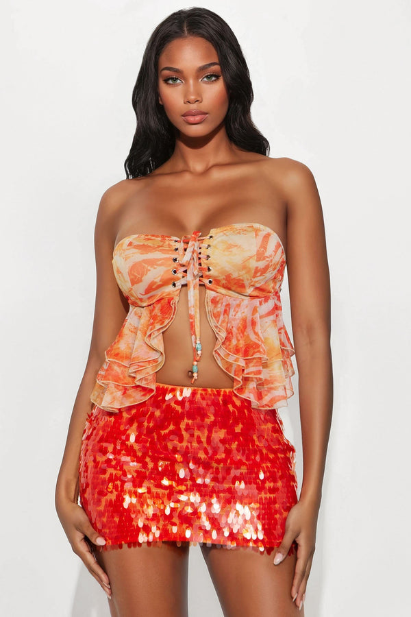 Chasing Sunsets Strapless Flyaway Top - Orange/combo