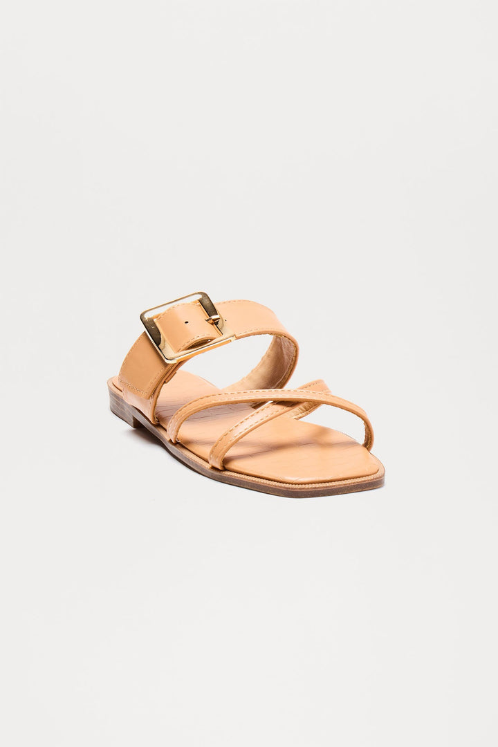 Marshy Buckle Slip On Sandals - Tan