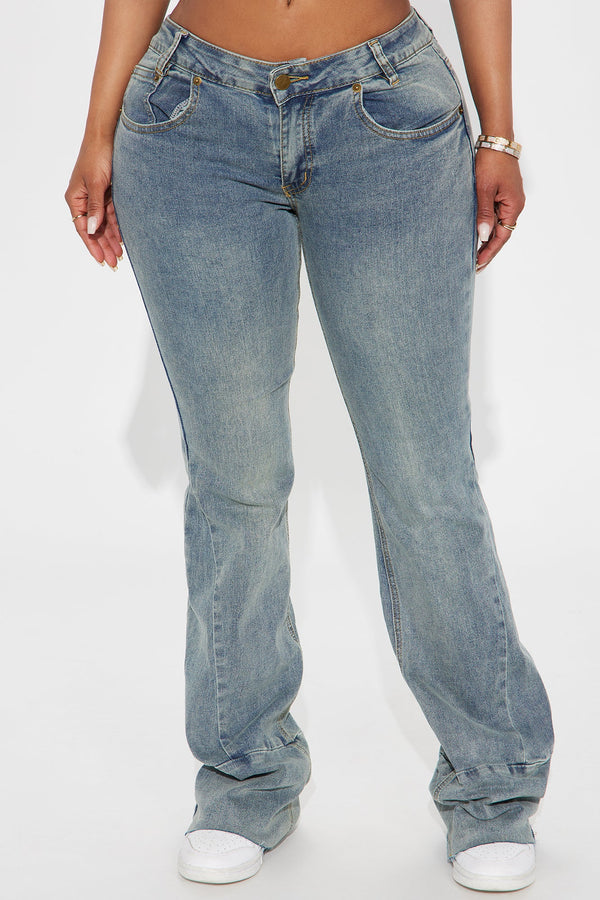 Feel The Beat Low Rise Flare Jeans - Vintage Wash