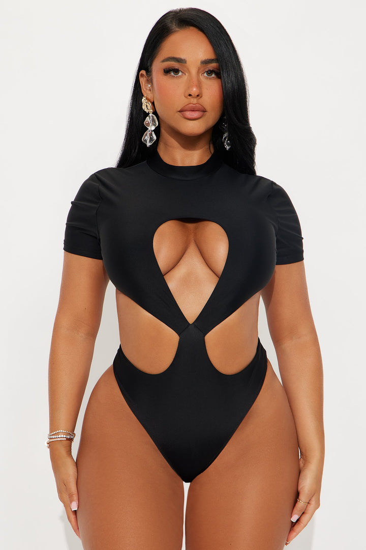 To Be Remembered Mock Neck Cut Out Bodysuit - Black