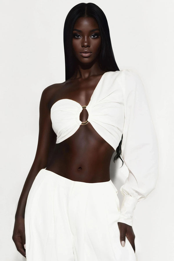 Something New One Shoulder Hardware Blouse - White