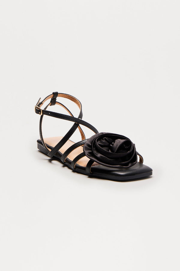 Beth Flower Sandals - Black