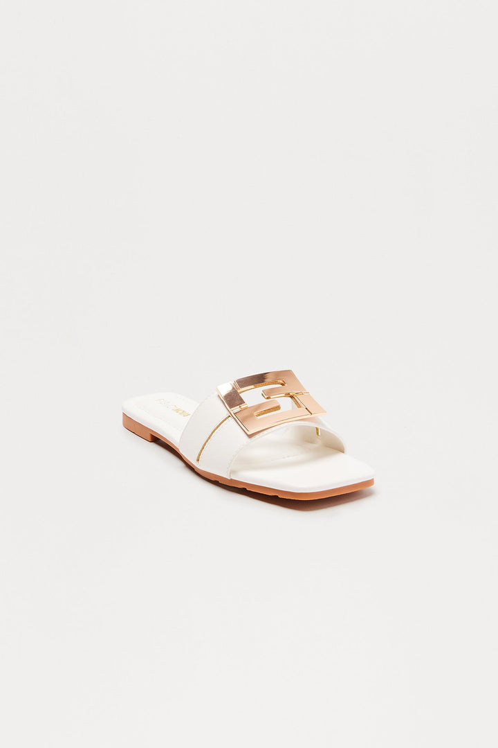 Mirelle Hardware Slip On Sandals - White