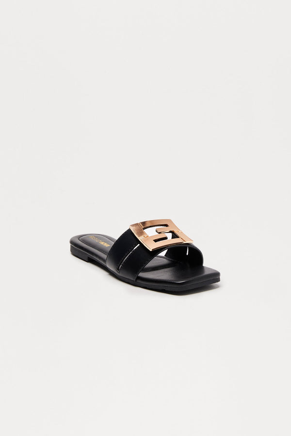 Mirelle Hardware Slip On Sandals - Black