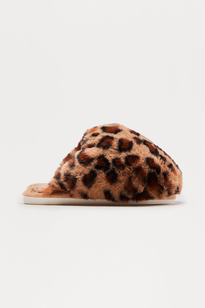 Fluff Faux Fur Slippers - Leopard