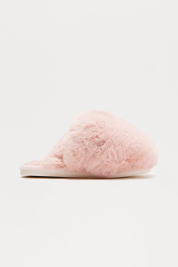 Fluff Faux Fur Slippers - Pink
