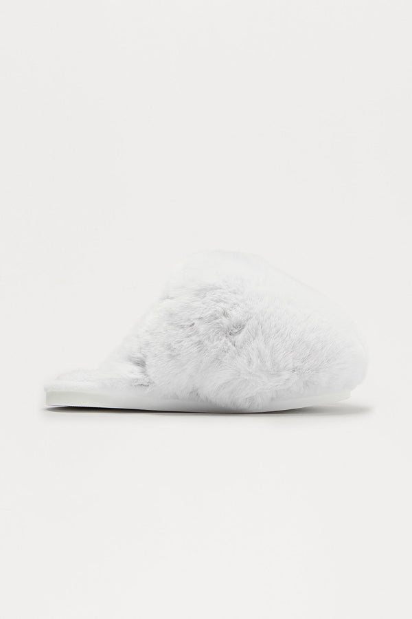 Fluff Faux Fur Slippers - White
