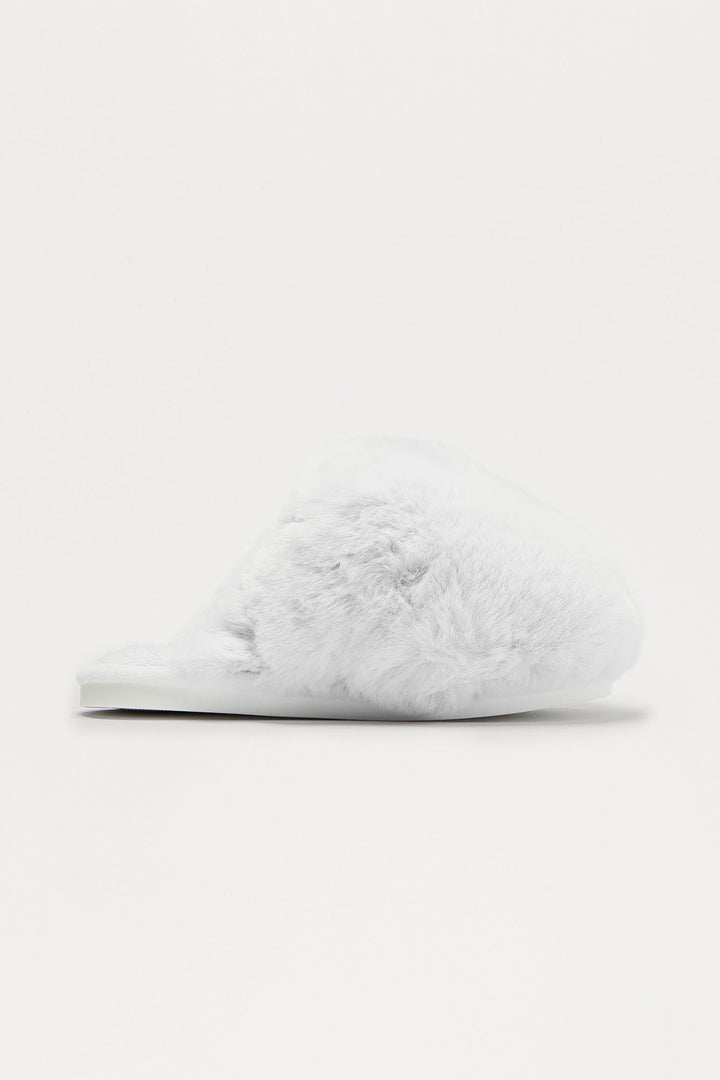 Fluff Faux Fur Slippers - White