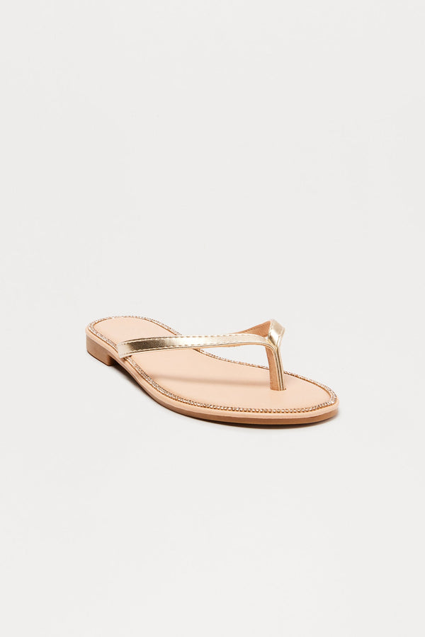 Topaz Rhinestone Flip Flops - Gold