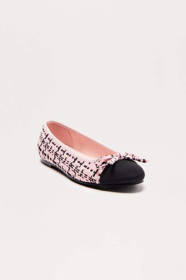 Nata Bow Tweed Ballet Flats - Pink/combo