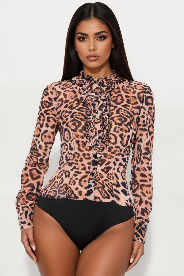 Mishelle Chiffon Leopard Bodysuit - Brown/combo