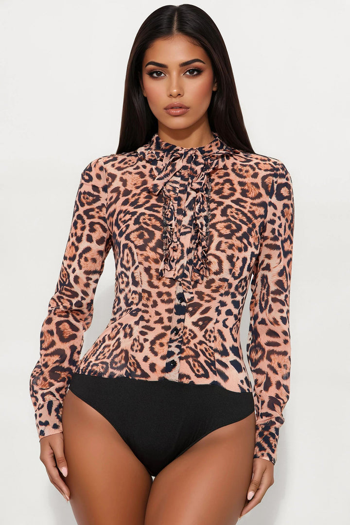 Mishelle Chiffon Leopard Bodysuit - Brown/combo