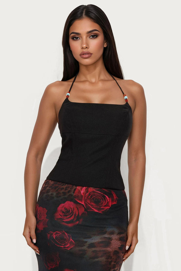 Weekend Getaway Beaded Corset Top - Black