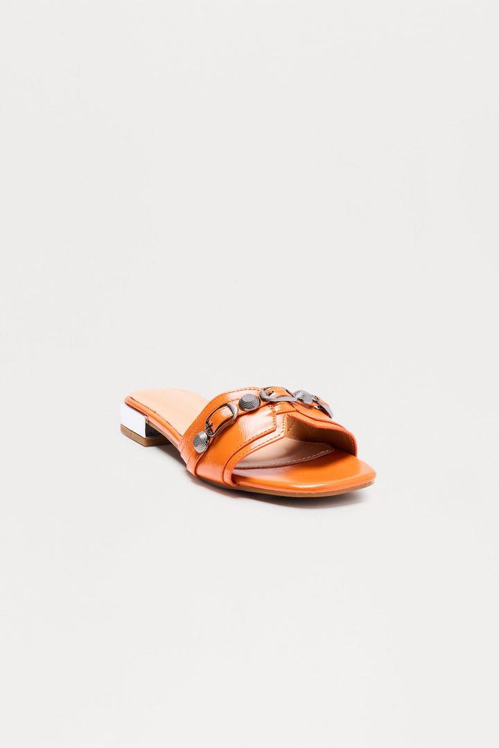 Sajie Hardware Slip On Sandals - Orange