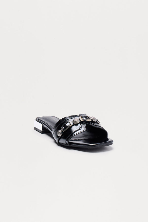 Sajie Hardware Slip On Sandals - Black