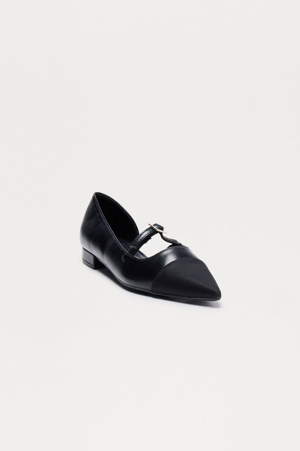 Dray Rhinestone Buckle Ballet Flats - Black