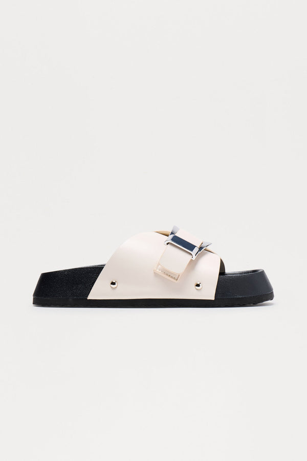 Malone Buckle Slip On Sandals - White