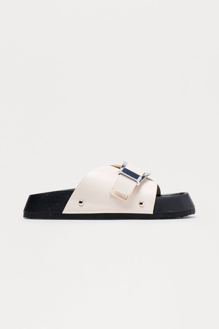 Malone Buckle Slip On Sandals - White