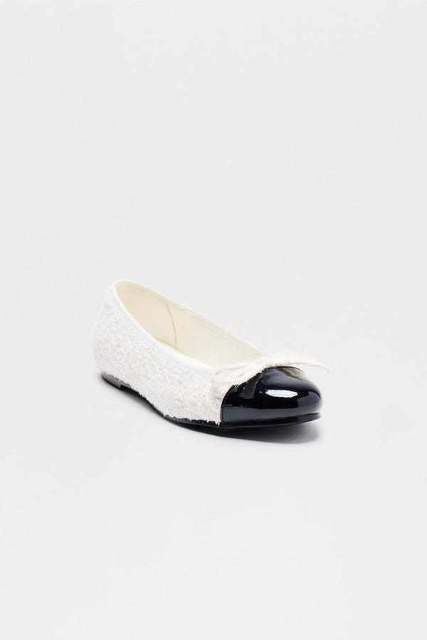Nata Bow Tweed Ballet Flats - White