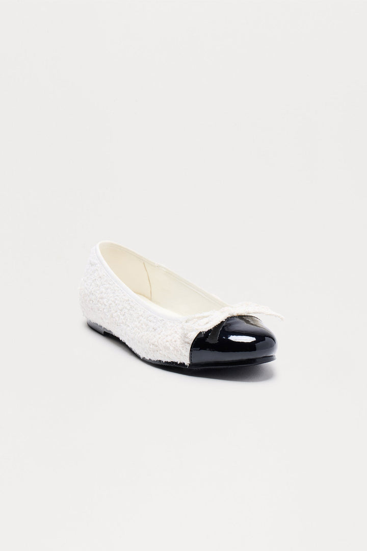 Nata Bow Tweed Ballet Flats - White