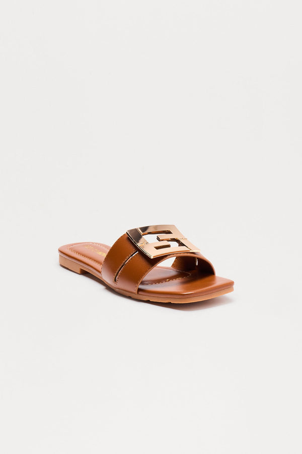 Mirelle Hardware Slip On Sandals - Tan