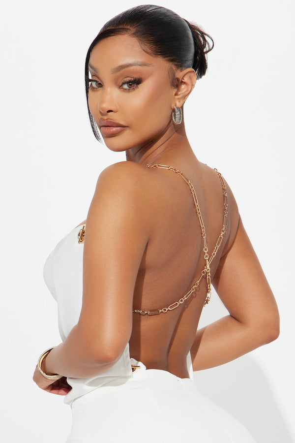 Bombshell Chain Strap Satin Top - White