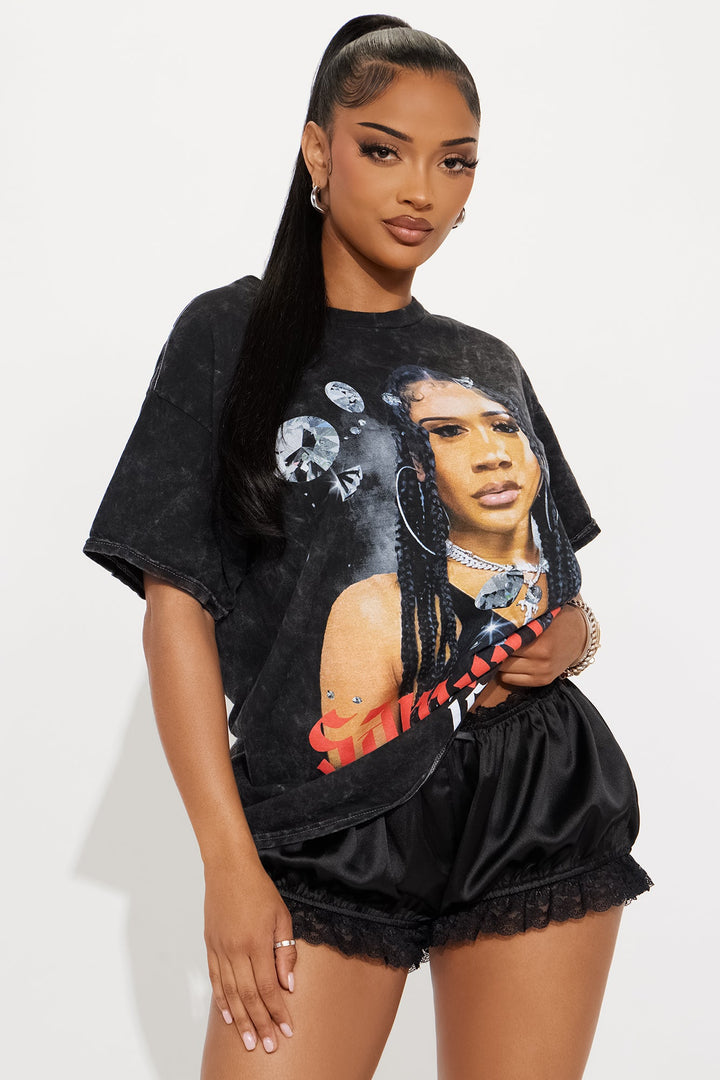 Saweetie Icy Girl Washed Oversized Tee - Black