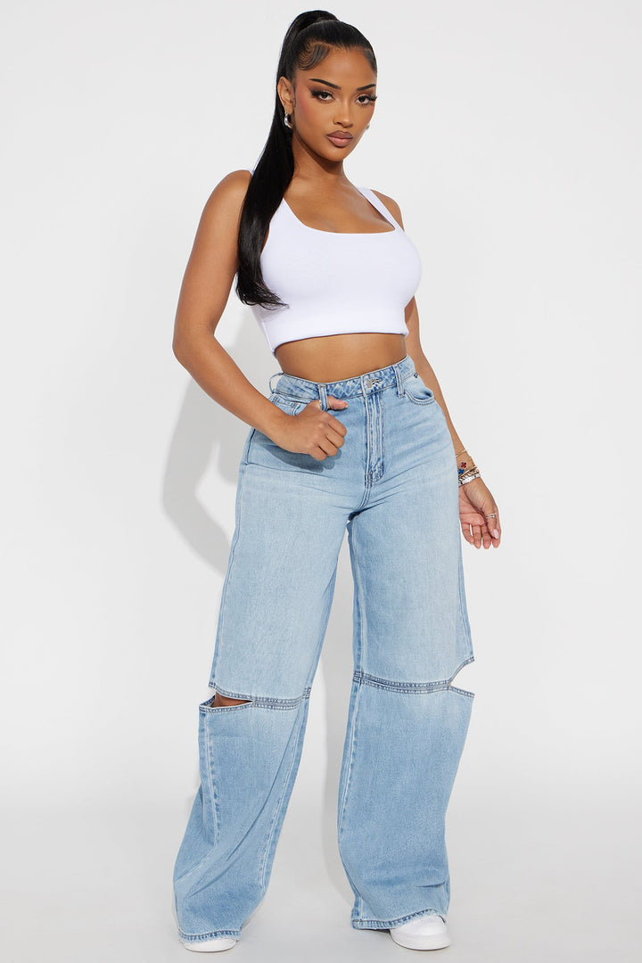 Hollywood Hills Cut Out Wide Leg Jeans - Light Wash